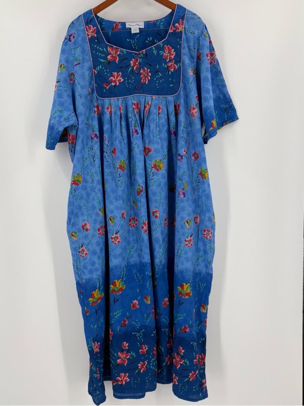 Grandma Core Blue Floral Smock Dress Prairie Mumu 100% Cotton Plus Size 3X